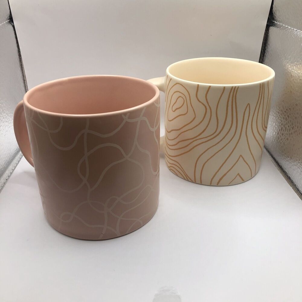 Set of 2 Whitney Kerney For Causebox Coffee Tea Cups Mugs Pink Cream